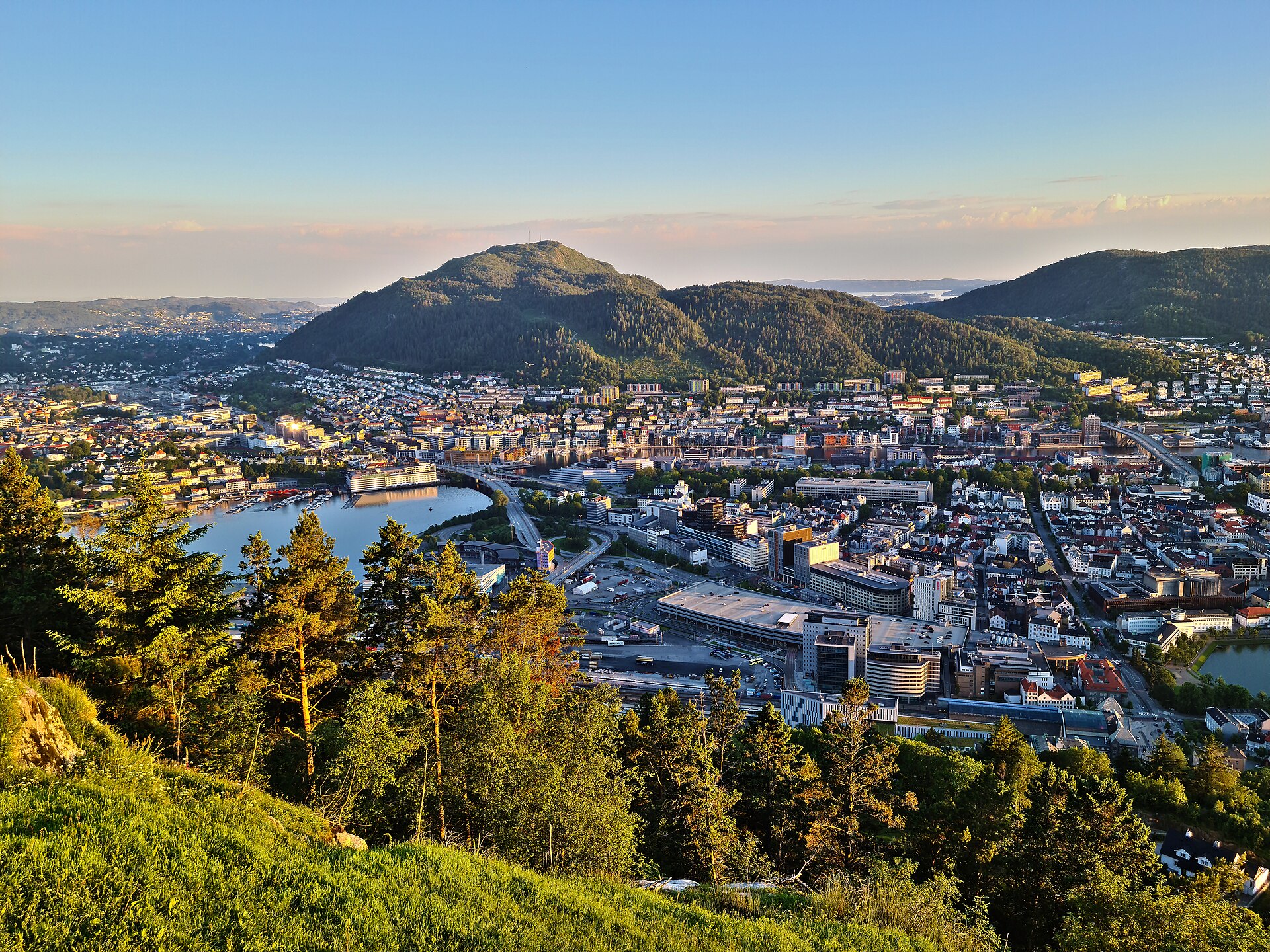 Utsikt over Bergen sentrum og fjordene fra Fløyen